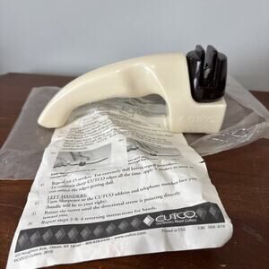 Vintage Cutco Kitchen Knife Sharpener Hand Held Pull Through White & Brown